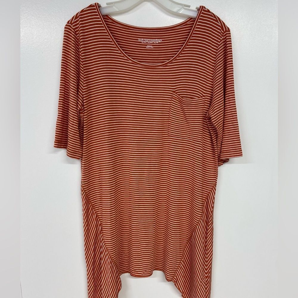 Soft Surroundings Terra Orange & White Striped Tunic Size Medium